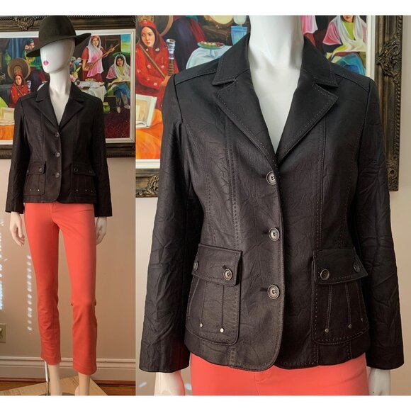 Proportion Petite Women's Conrad C Crinkled Blazer Faux Leather Jacket - Picture 1 of 11